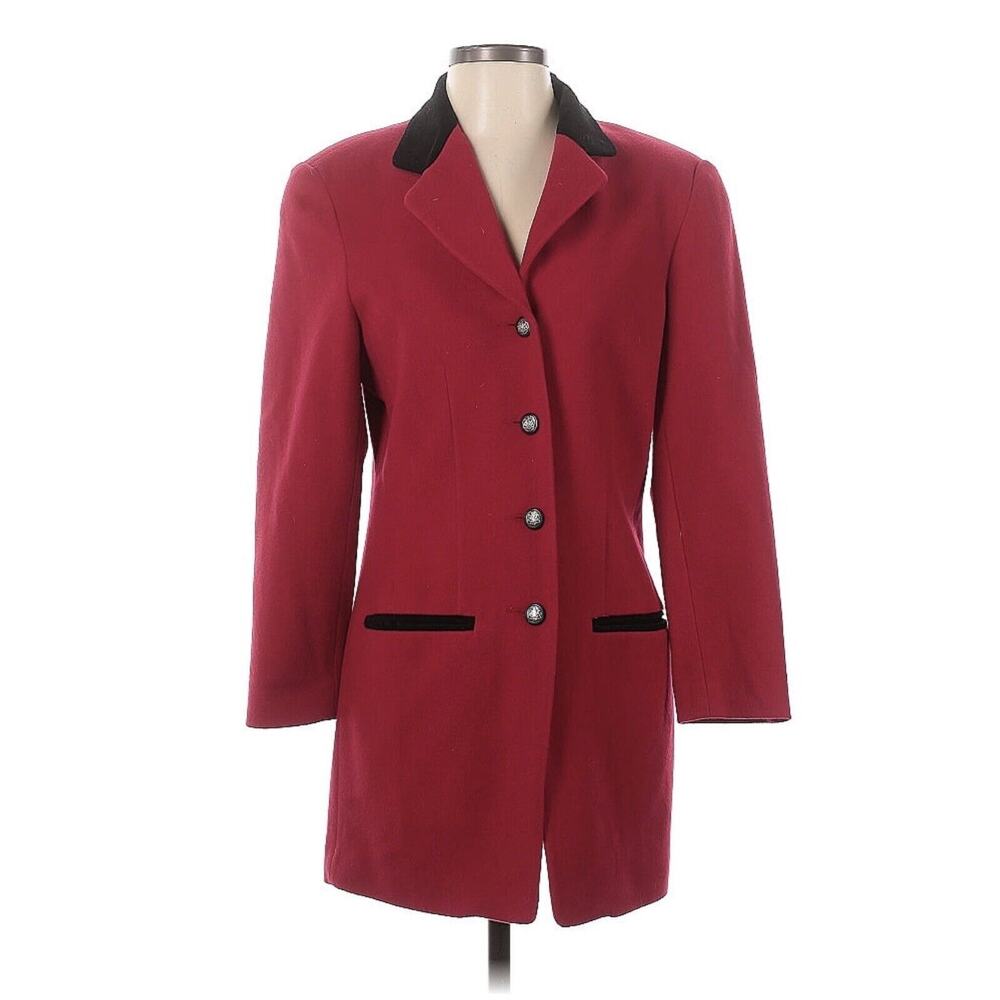 VTG Express long blazer jacket red black velvet Collar Military Riding Coat S